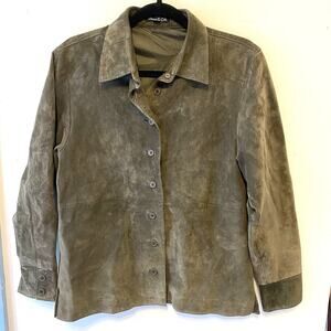 Darryn & Cole Genuine Leather Shirt Jacket ButtonUp Khaki Outdoor Women M Luxury